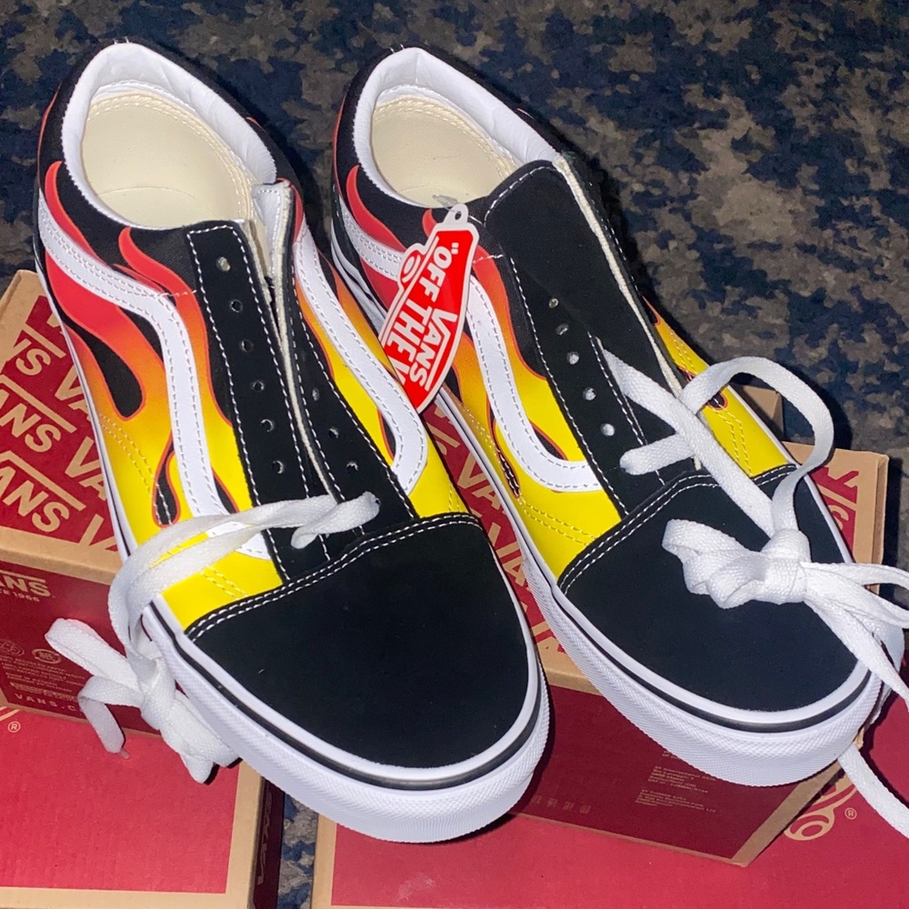 Vans Black and Yellow Flame Sneakers